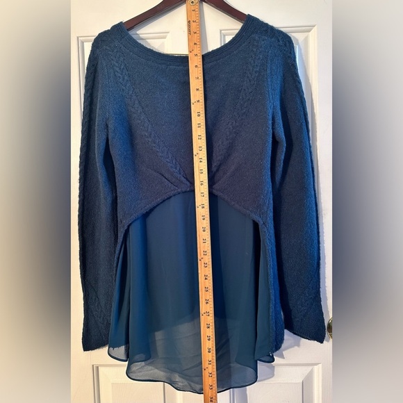 KNITTED & KNOTTED Anthropologie GORGEOUS M Senni Teal Sweater Sheer Panel Alpaca - Picture 9 of 13